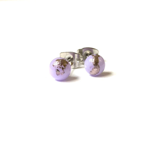 Mini - Lilac Glass and Palladium Stud Earrings