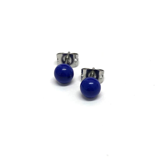 Mini - Lapis Blue Glass Stud Earrings