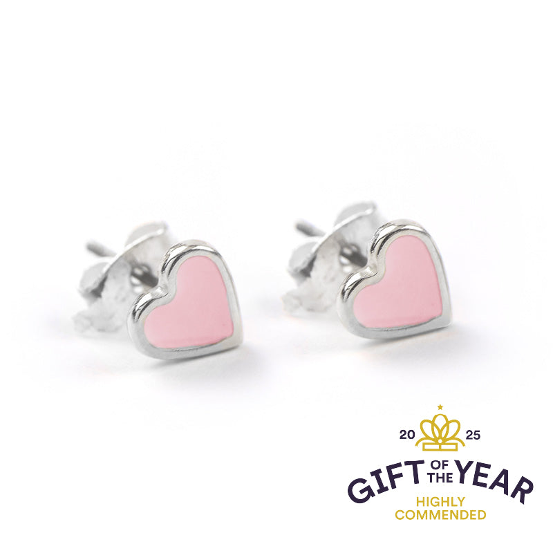 Stud Earrings - Enamel Heart Silver