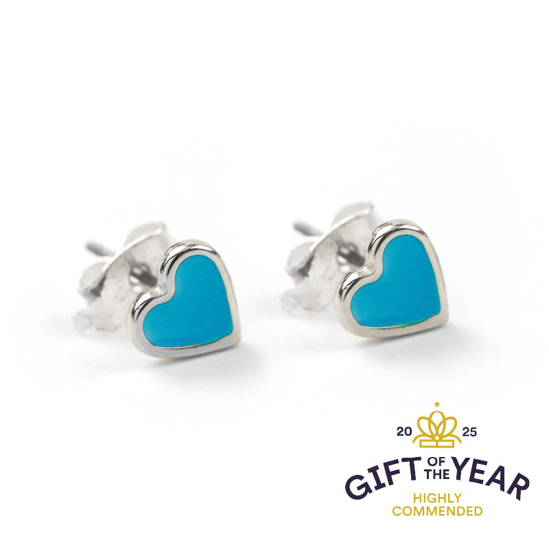 Stud Earrings - Enamel Heart Silver