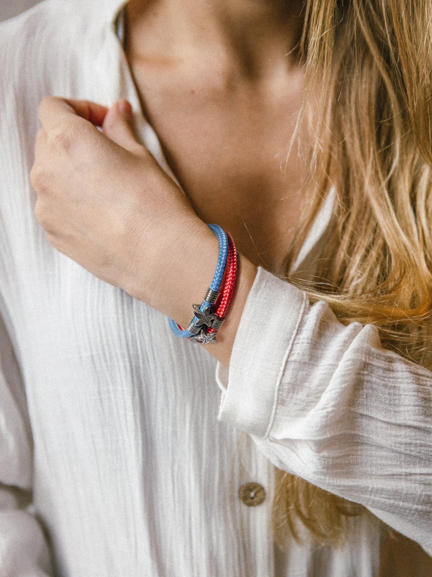 Recycled-Plastic Rope Starfish Magnetic Bracelet - Azure Blue