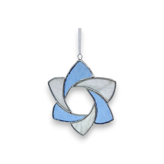 Open 6 point Star Blue/White Hanger/Suncatcher - Stained Glass