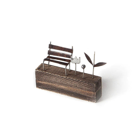Mini Bench and Flower - Wood/metal sculpture
