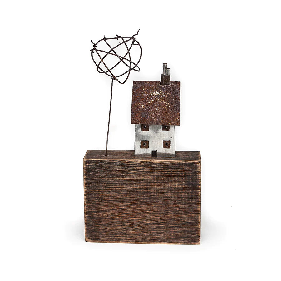 House and Wire Tree - Wood/metal sculpture