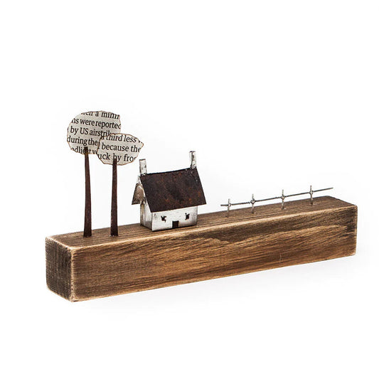 Cottage with Fence - Wood/metal sculpture