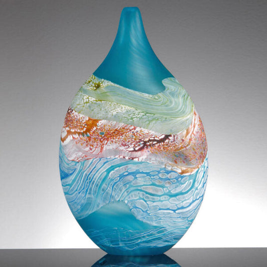 Seashore, Waves Teardrop Vase - Blown, Fused Glass