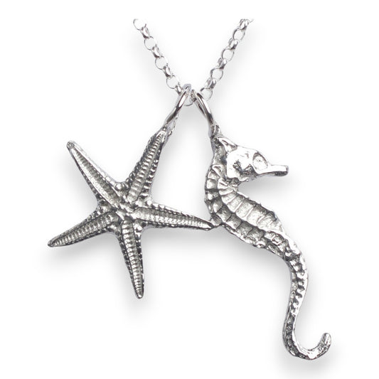 Pewter Necklace - Seahorse and Starfish