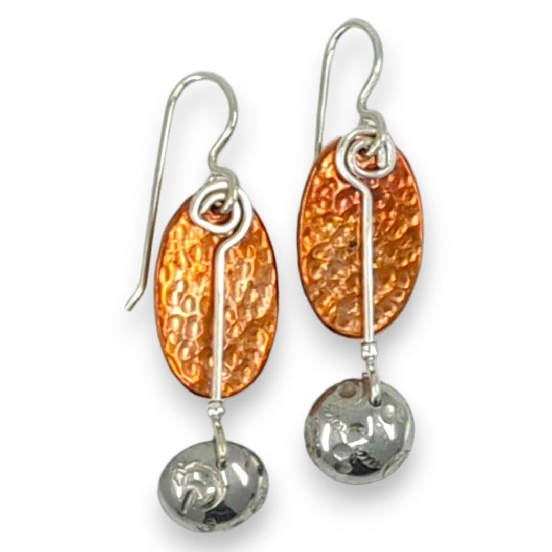 Copper Shield with Pewter Dome - Drop Earrings