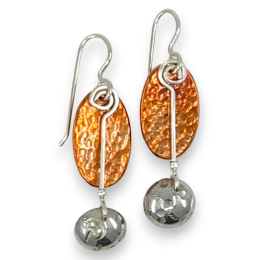 Copper Shield with Pewter Dome - Drop Earrings