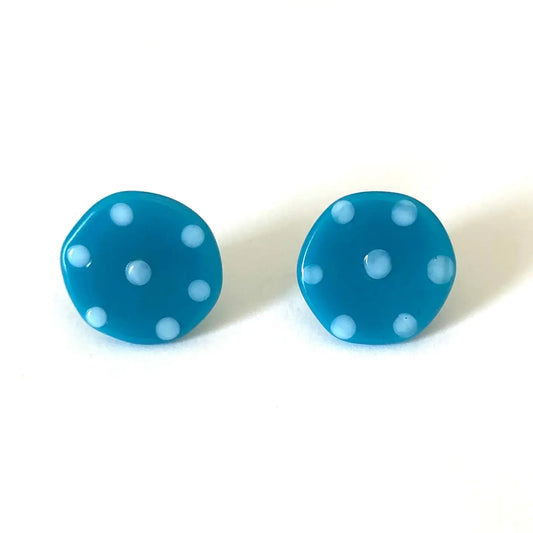 Dotty - Turquoise Glass Button Stud Earrings