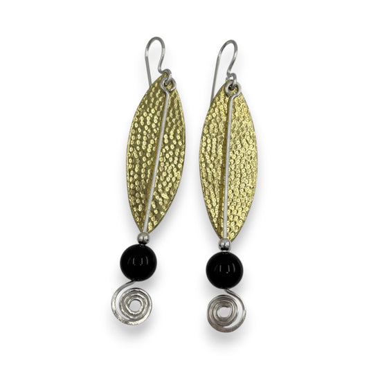 Brass Oval with Beads - Drop Earrings