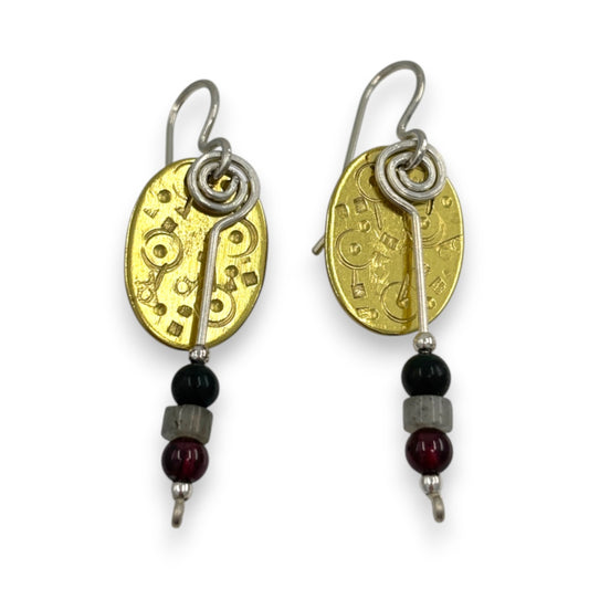 Brass Oval with Beads - Drop Earrings