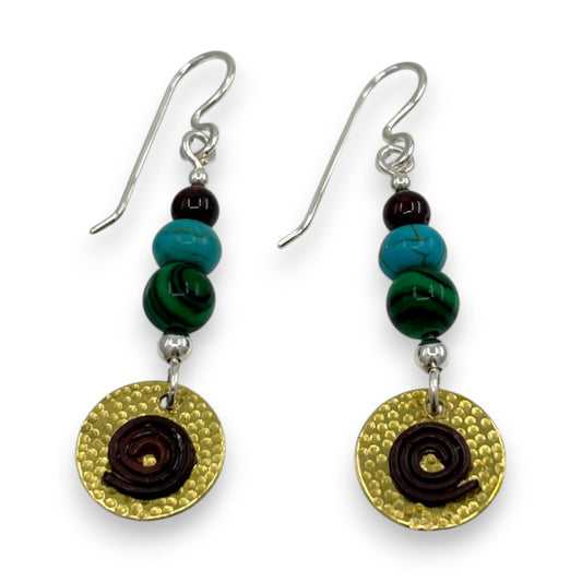 Brass Coin with Beads - Drop Earrings