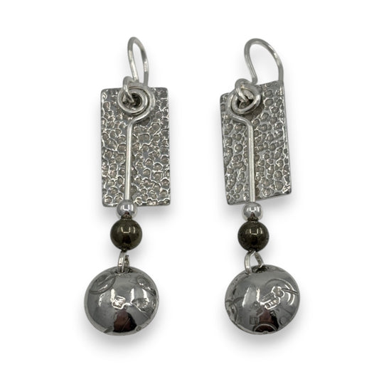 Pewter Textured Rectangle - Drop Earrings