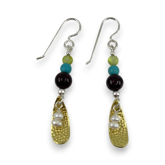 Brass Drop with Stones - Drop Earrings