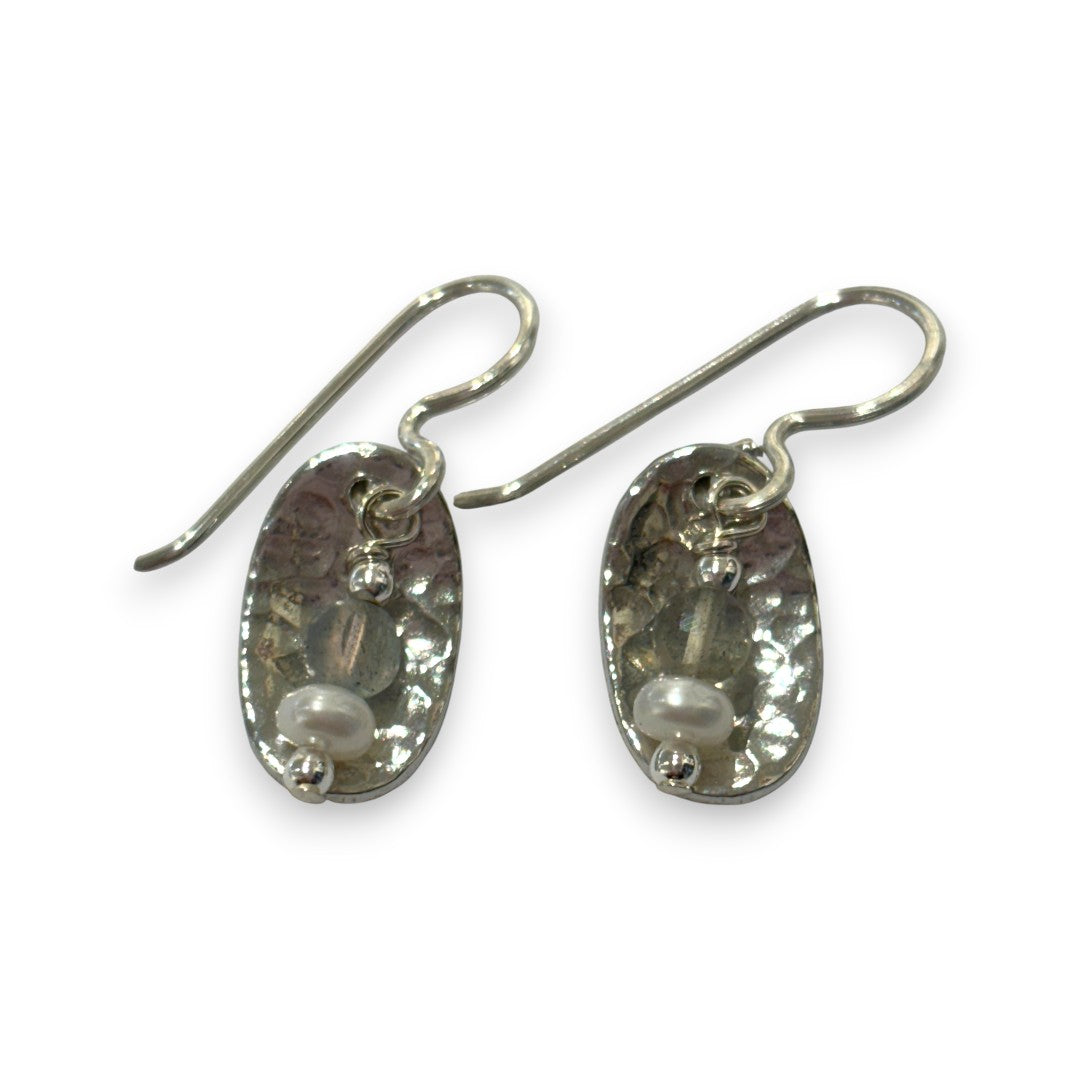Pewter Oval with Stones - Drop Earrings