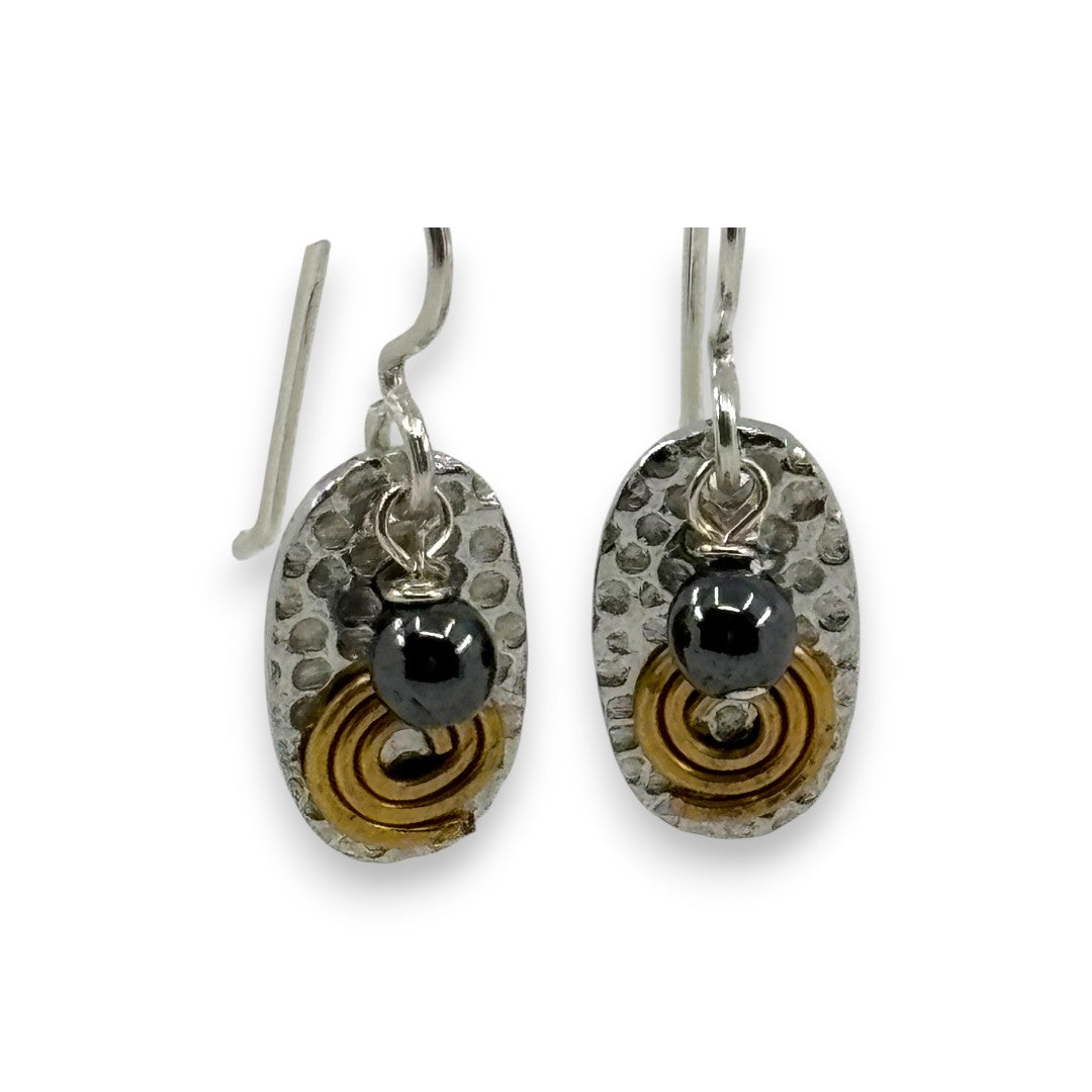 Pewter Oval with Haematite Stones - Drop Earrings