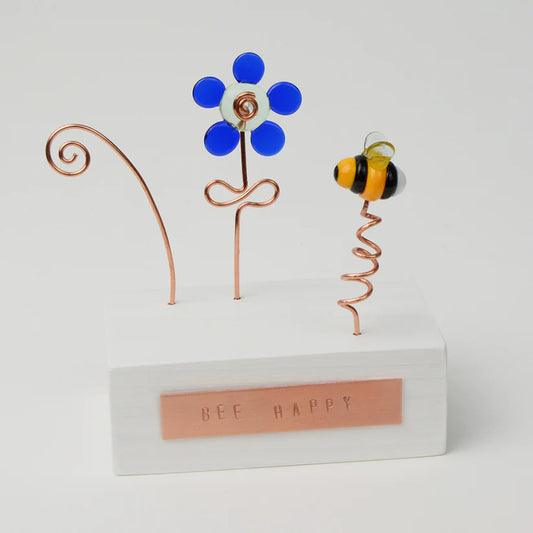 'Bee Happy' Block - Blue Flower
