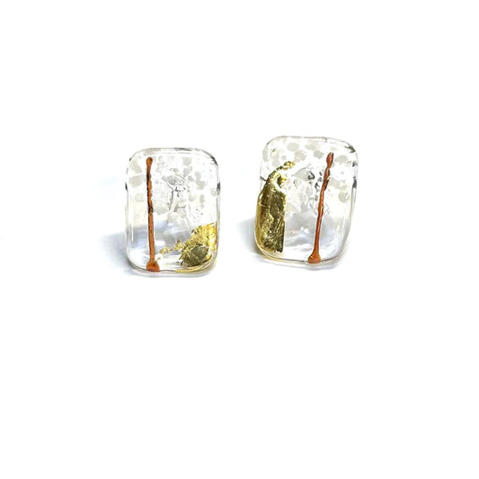 Glass Panel Stud Earrings - Sapporo