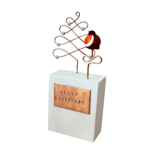 Robin Block - Wire Tree with Light Blue Glass Beads