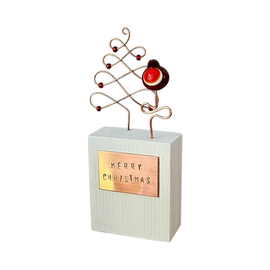 Robin Block - Wire Tree with Red Glass Beads