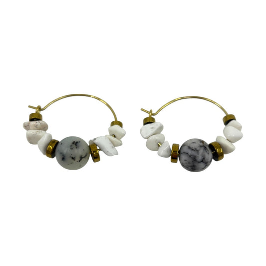 Earrings - White Chips & African Opal Hoops
