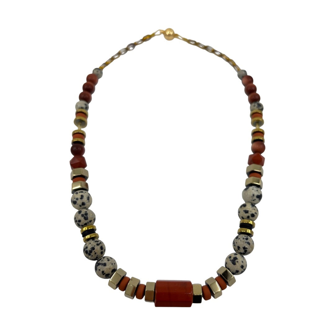 Necklace - Dalmatian Jasper & Sandstone Barrel