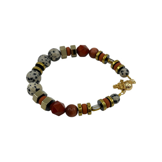 Bracelet - Dalmatian Jasper & Sandstone Barrel
