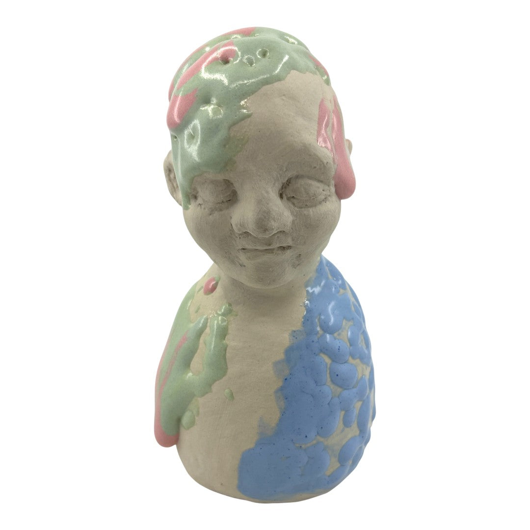 Bust With Blue, Green & Pink - Ceramics