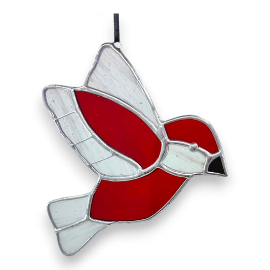 Flying Red & Pearl White Tropical Bird Suncatcher/Window Hanger - Stained Glass