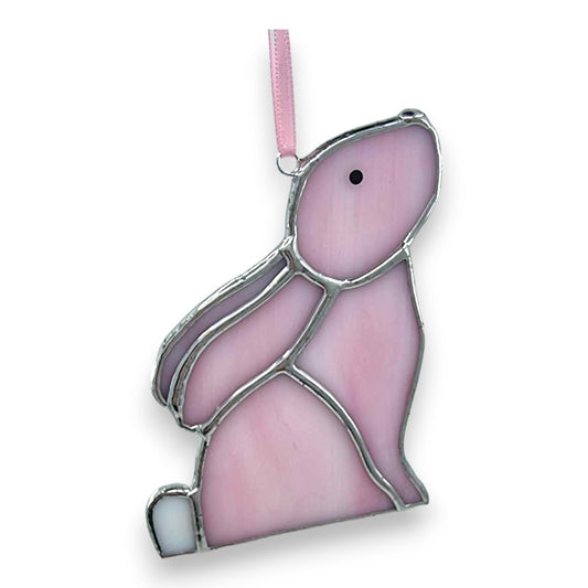 Rabbit/Bunny Looking Up Hanger/Suncatcher - Pink Stained Glass