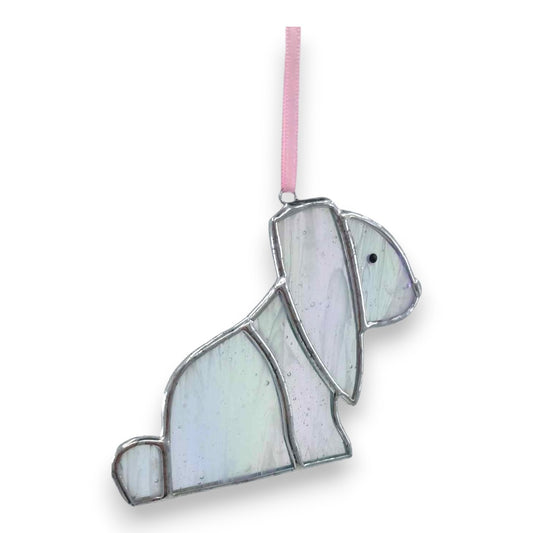 Rabbit/Bunny Floppy Eared Hanger/Suncatcher - Pearlescent White Stained Glass