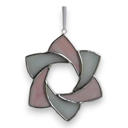 Star Open 6 point Hanger/Suncatcher - Pink & White Stained Glass