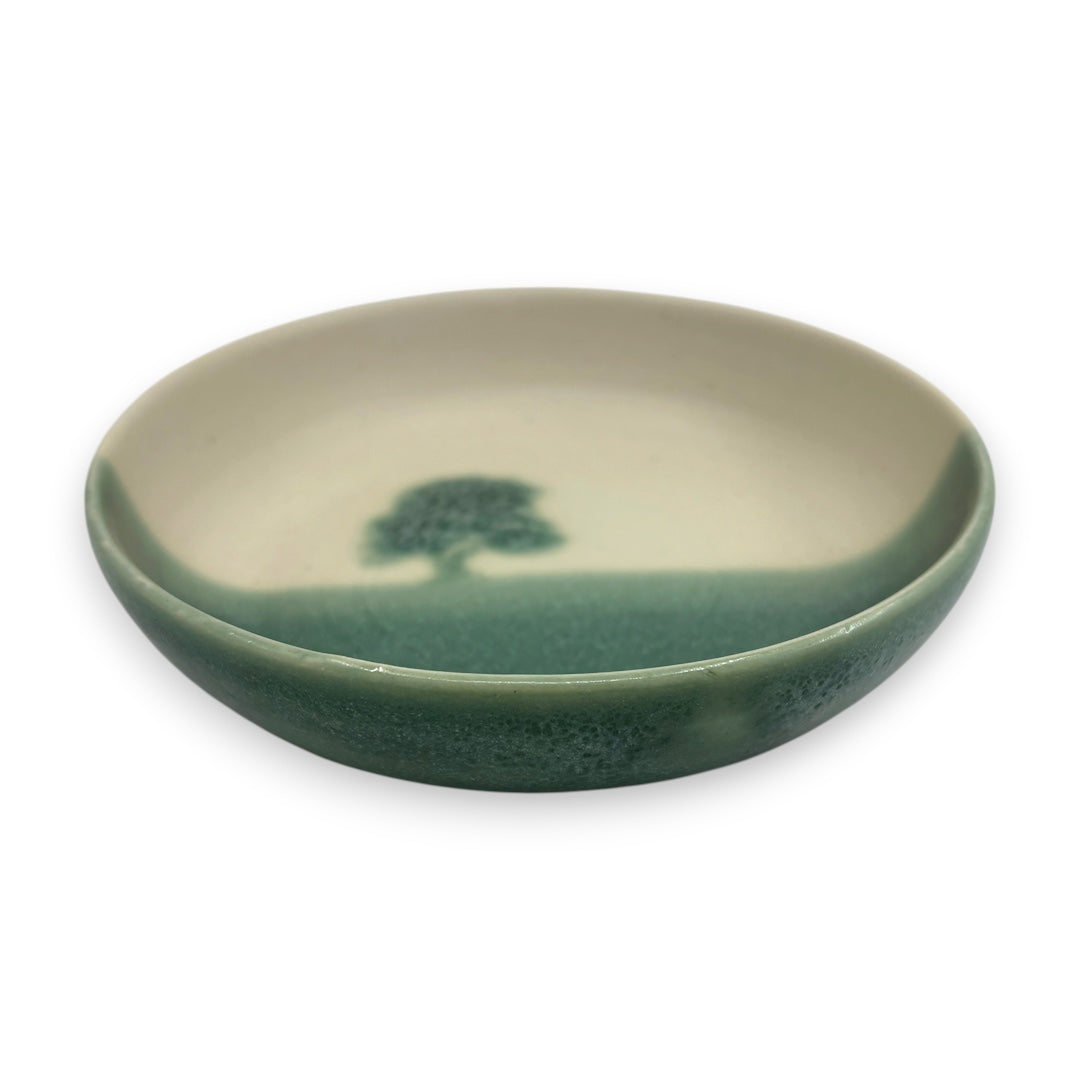 Shallow Bowl - Green & Cream Tree