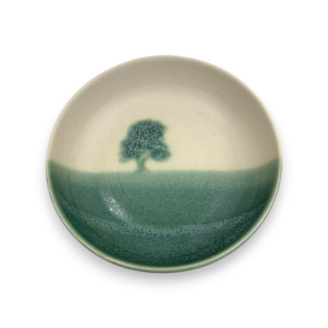 Shallow Bowl - Green & Cream Tree