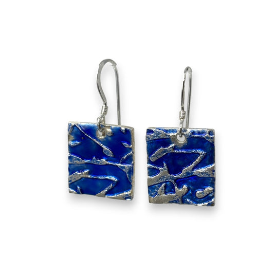 Hook - Blue Texture Enameled Earrings