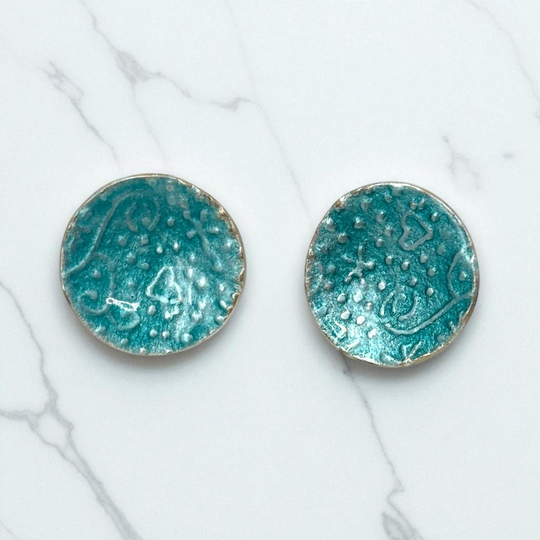 Stud -  Enameled Turquoise Round Earrings
