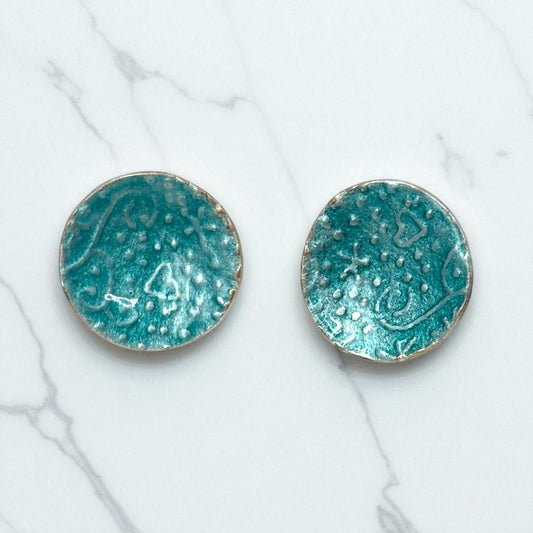 Stud -  Enameled Turquoise Round Earrings