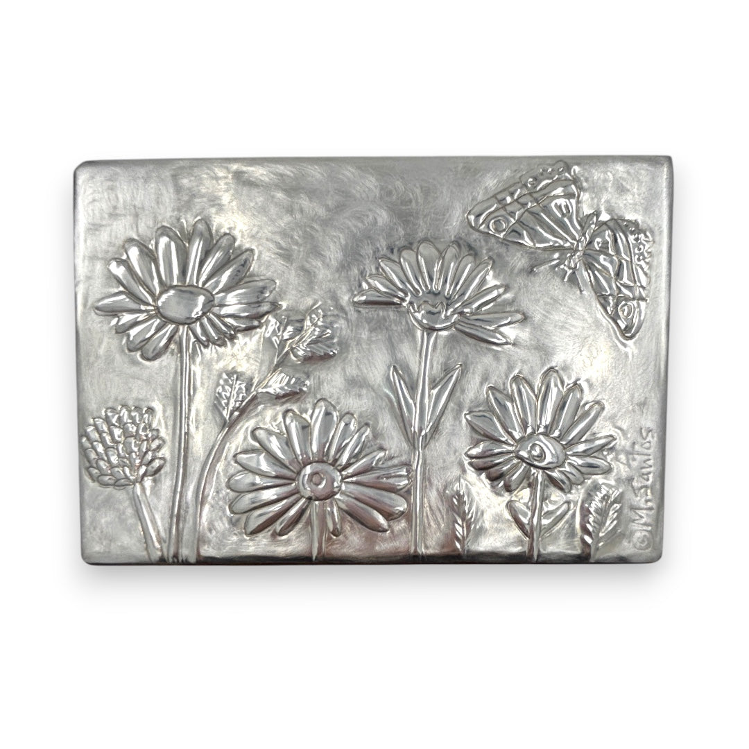 Flowers & Butterfly (1 section) - Wood and Pewter Box