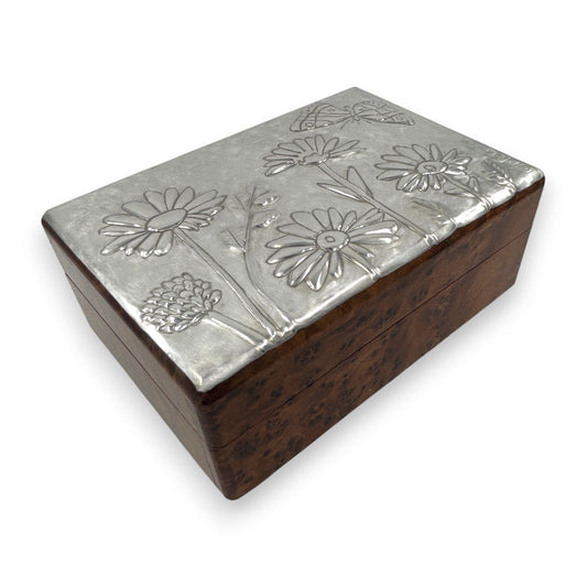 Flowers & Butterfly (1 section) - Wood and Pewter Box