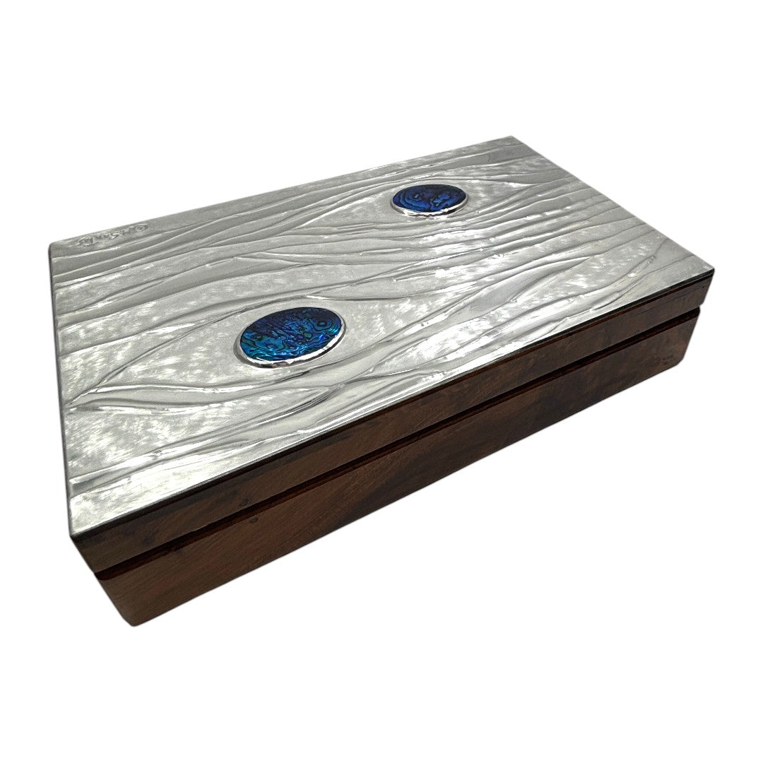 Water Pebbles & Abalone Shell (20 + 2) - Wood and Pewter Box