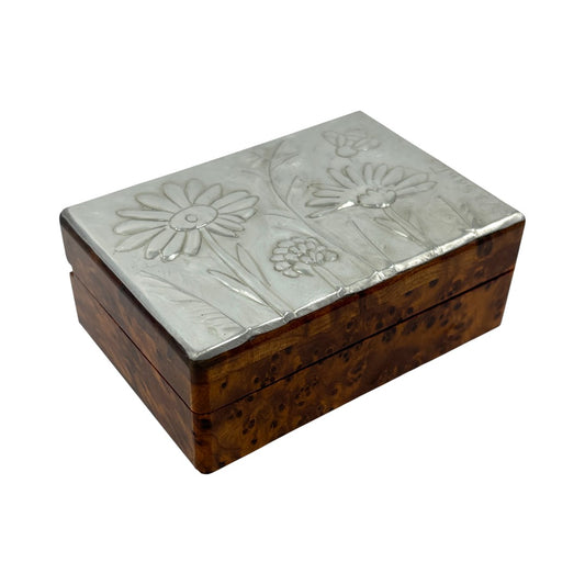 Daisies & Bee (2 Section - Small) - Wood and Pewter Box