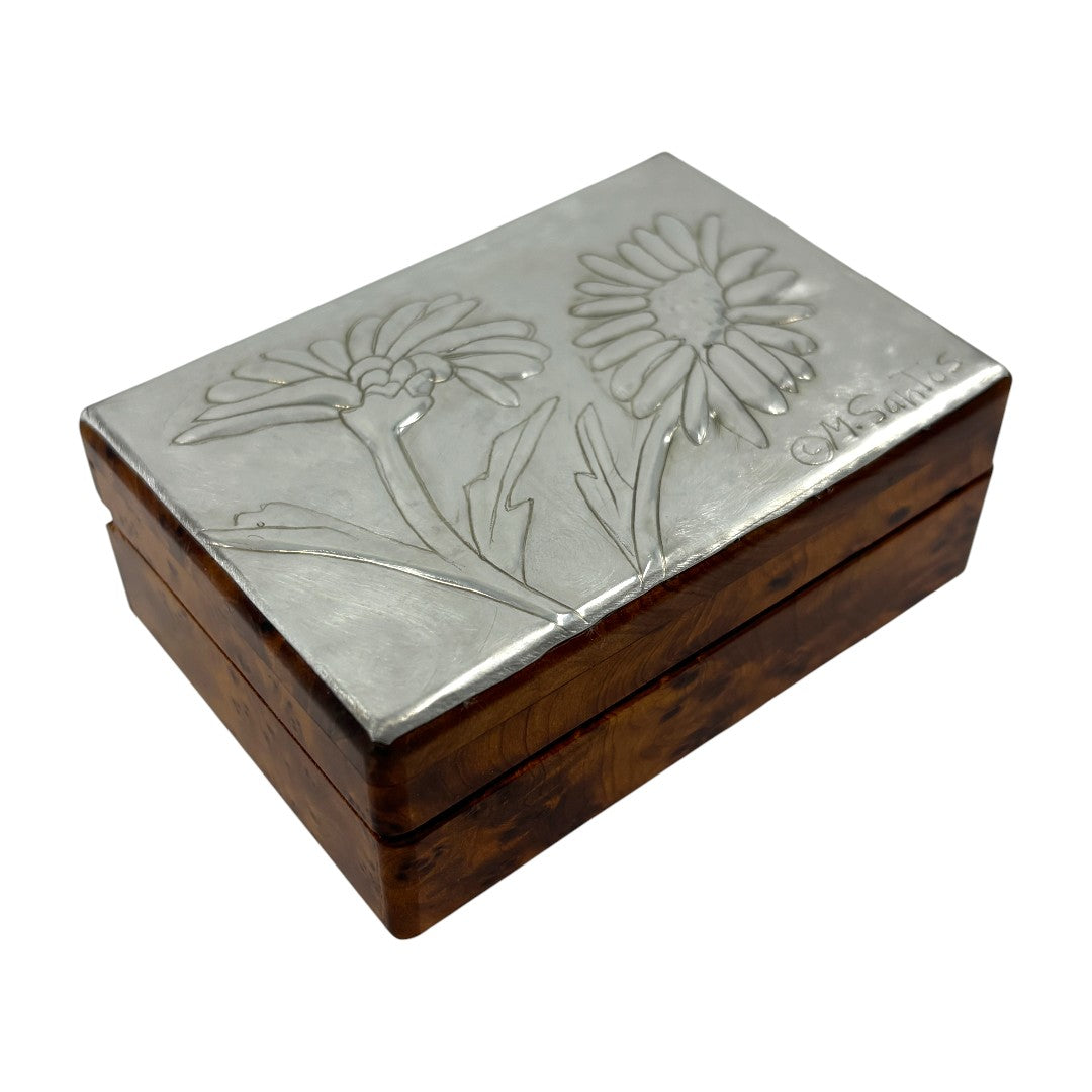 Marguerite Daisy (2 Sections - Small) - Wood and Pewter Box
