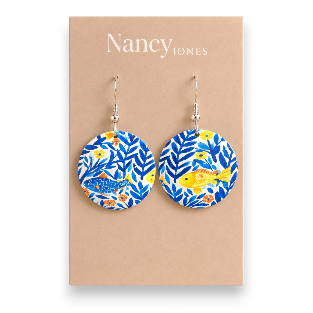 Blue & Yellow Fishes -  Drop Earrings
