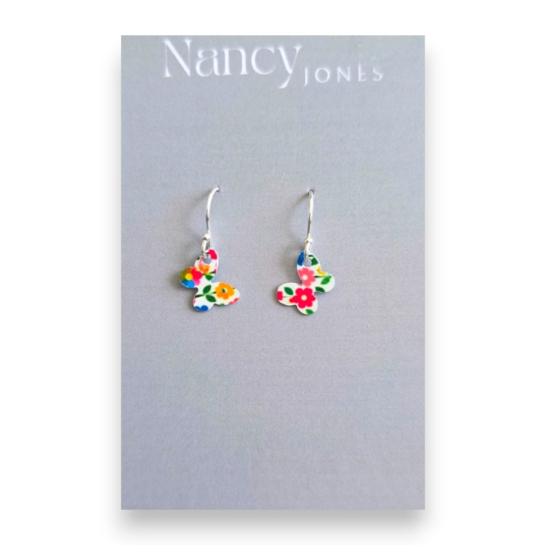 Tiny Floral Butterflies -  Drop Earrings