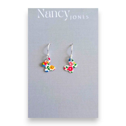 Tiny Floral Butterflies -  Drop Earrings