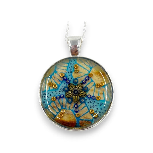 Small Circular Pendant - Gold, Yellow & Blue