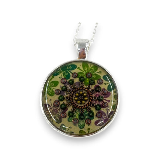 Small Circular Pendant - Green & Burgundy