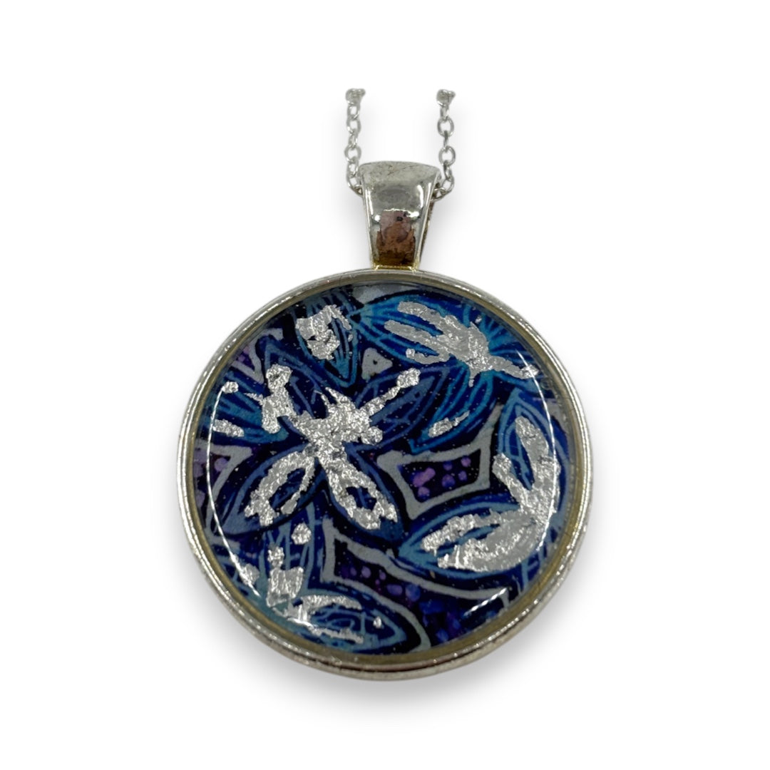 Small Circular Pendant - Blue & Silver