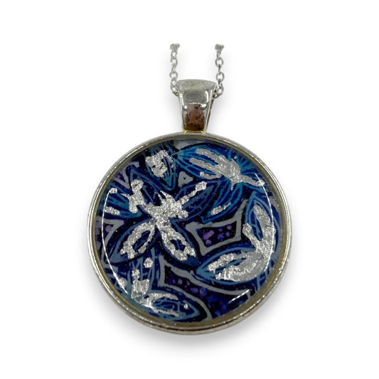 Small Circular Pendant - Blue & Silver